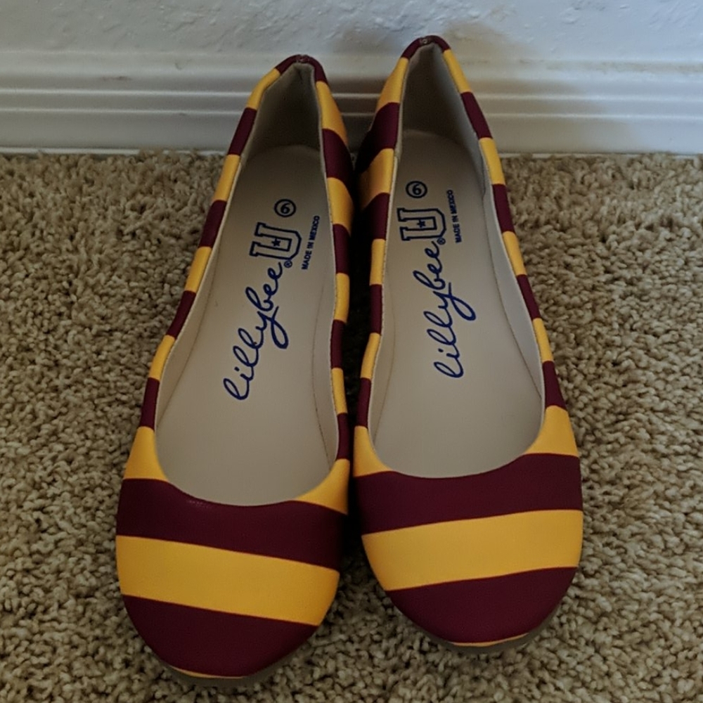 Lillybee University Maroon and Gold Ballet Flats